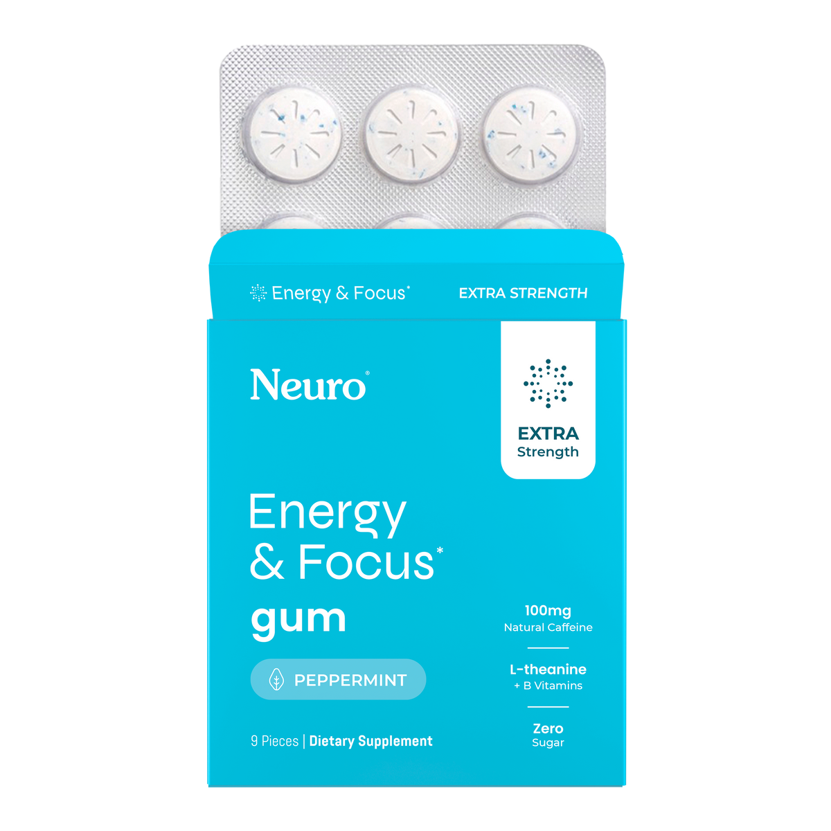 Extra Strength Energy & Focus Gum Peppermint Blister